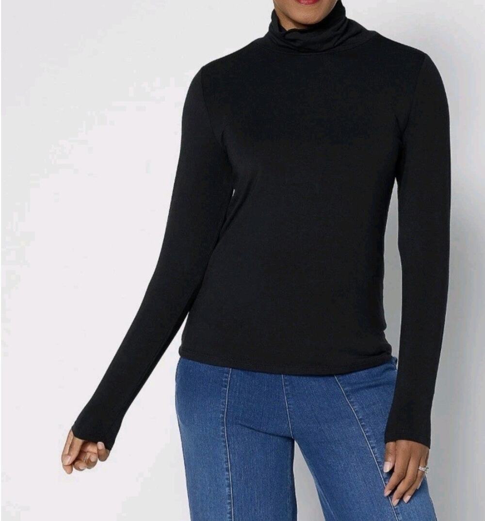 Joan Rivers Wardrobe Builders Large Black Buttersoft Turtleneck Top A704913 NWOT